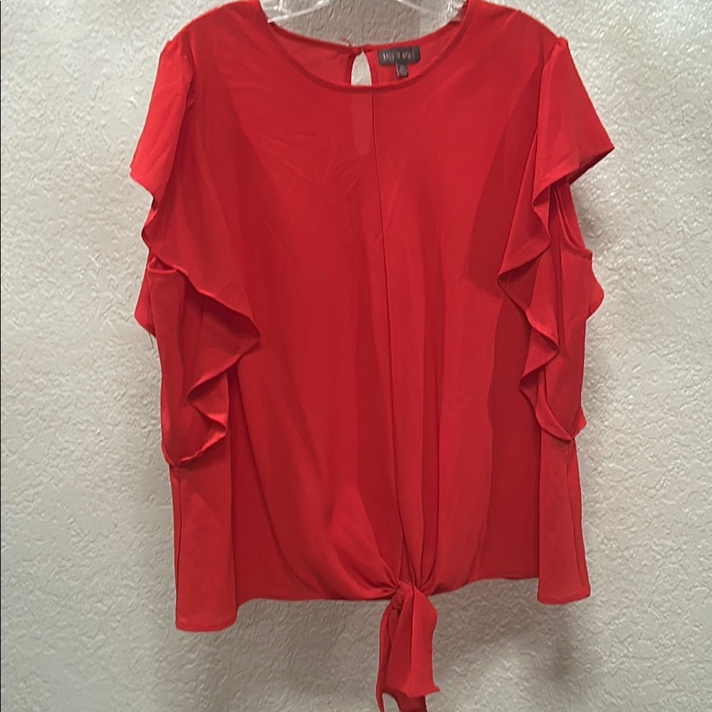 Chic Red Ruffle Sleeve Blouse